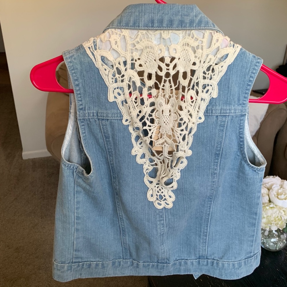 NWT Lace back jean vest